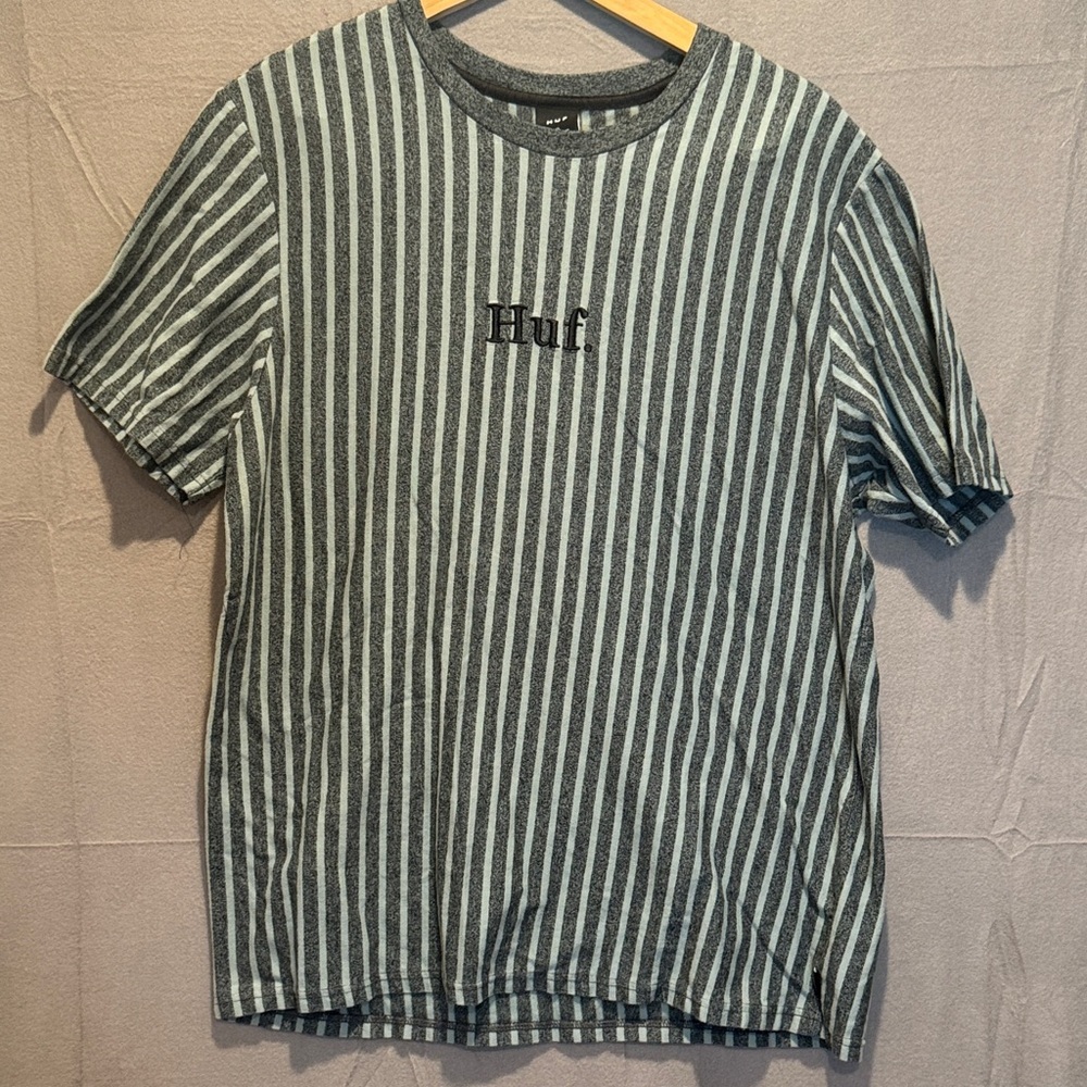 HUF Gray and Green Striped Short Sleeve Tee